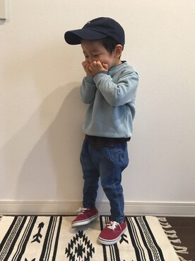 「シャツ×スウェット」｜tiinさん（キッズ・90cm）の冬コーディネート