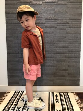 「devirock（デビロック）のオープンカラーシャツ（シャツ/ブラウス）」を使った、tiinさん（キッズ・100cm）の夏コーディネート