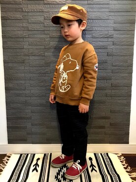 「ワークキャップ」｜「アイテム（スウェット）」を使った、tiinさん（キッズ・100cm）の冬コーディネート