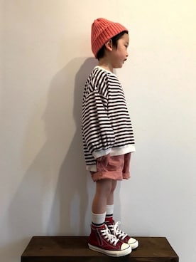 「Smoothy（スムージー）のアイテム（帽子）」を使った、tiinさん（キッズ・100cm）の春コーディネート