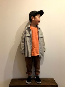 「apres les cours（アプレレクール）のアイテム（キャップ）」を使った、tiinさん（キッズ・100cm）の春コーディネート