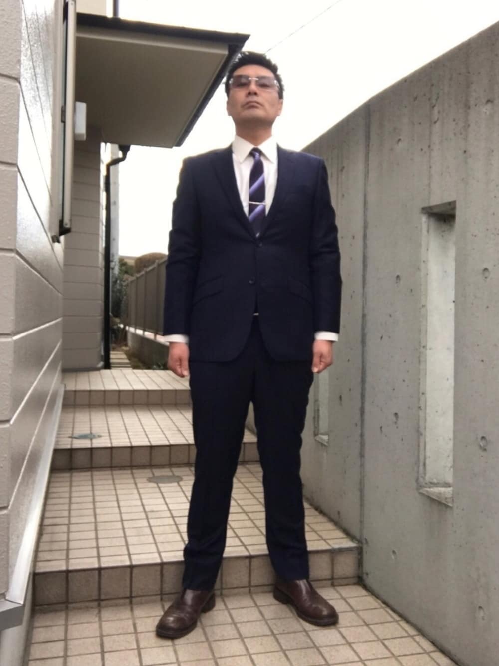 「Fiore Strada、スーツスタイル、総会、フォーマル」｜「Fiore Stradaのアイテム（スーツジャケット、ブルー系）」を使った、Tore@minさん（メンズ・174cm）の冬コーディネートの1枚目の写真
