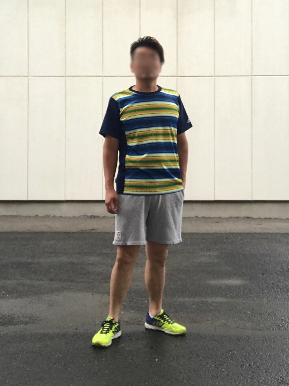 「adidas、CHUMS、New Balance、スポーツミックス、トレーニング、ハーフパンツ、ラグビー、スウェットパンツ」｜「adidasのアイテム（Tシャツ/カットソー、その他）」を使った、Tore@minさん（メンズ・174cm）の夏コーディネートの1枚目の写真