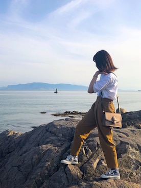 「アイテム（サスペンダー）」を使った、hikaruさん（レディース・153cm）の春コーディネート