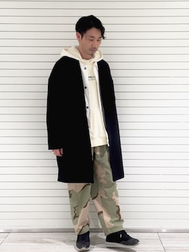 「OBEY」｜「アイテム（パーカー）」を使った、西岡さん（メンズ・172cm）の冬コーディネート