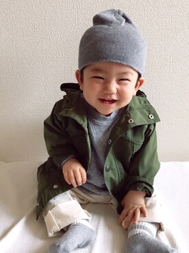 「quoti use fith（クゥオティ　ユース　フィス）のアイテム（ナイロンジャケット）」を使った、Kantaさん（キッズ・70cm）の春コーディネート