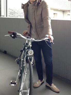 ダウンジャケット コートを使った 自転車 のメンズ人気ファッションコーディネート Wear