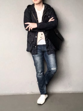 「バブアー」｜「アイテム（ナイロンジャケット）」を使った、bdyoshiさん（メンズ・167cm）の春コーディネート