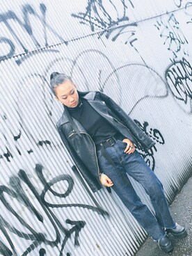 「ZARA（ザラ）のアイテム（ライダースジャケット、ブラック系）」を使った、K.さん（レディース）の冬コーディネート