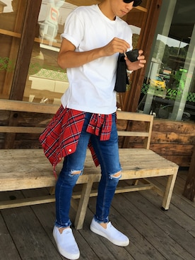 「RAGEBLUE（レイジブルー）のアイテム（クラッチバッグ）」を使った、_.takuyaさん（メンズ・172cm）の春コーディネート