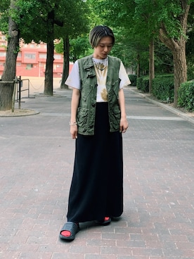 「Buzz Rickson's（バズリクソンズ）のアイテム（ベスト）」を使った、カノンさん（レディース・153cm）の夏コーディネート