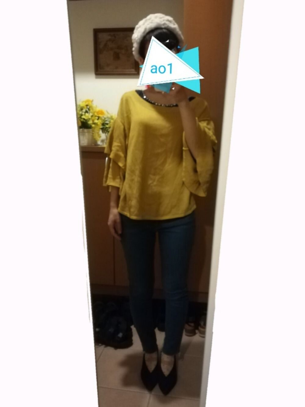 「GUのアイテム（パンプス、ブルー系）」を使った、ao1さん（レディース・153cm）の秋コーディネートの1枚目の写真