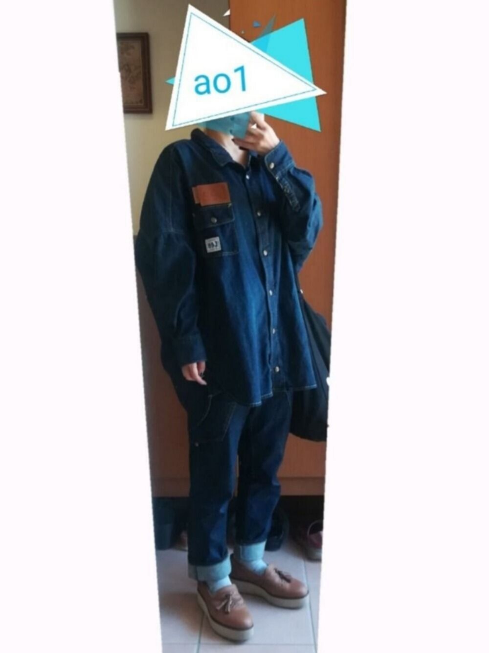 「mercibeaucoup,のS:New des Lee（シャツワンピース、ブルー系）」を使った、ao1さん（レディース・153cm）の秋コーディネートの1枚目の写真