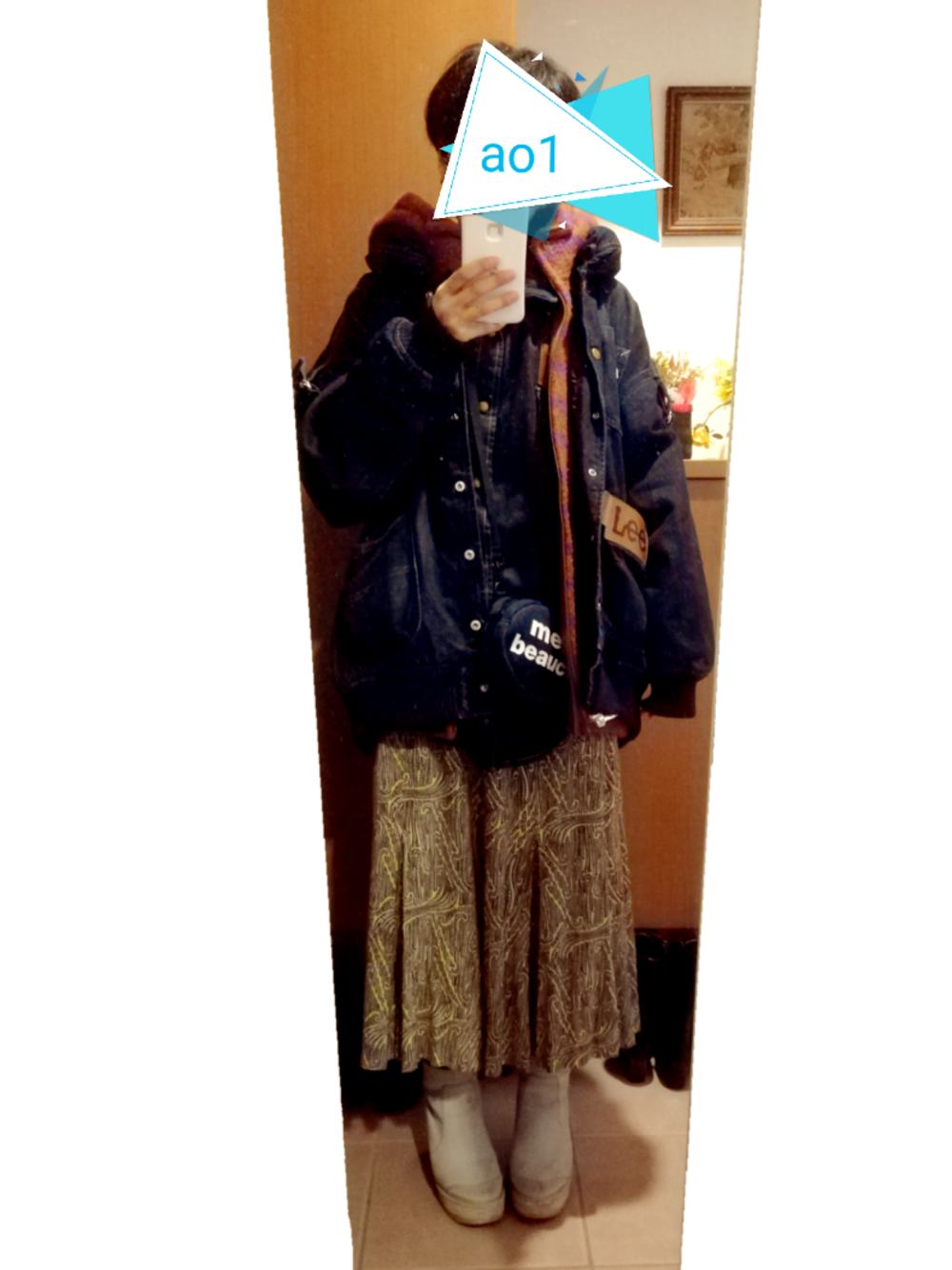 「mercibeaucoup,のメルシーボークー、 / うねうね / パンツ（パンツ、ベージュ系）」を使った、ao1さん（レディース・153cm）の冬コーディネートの1枚目の写真