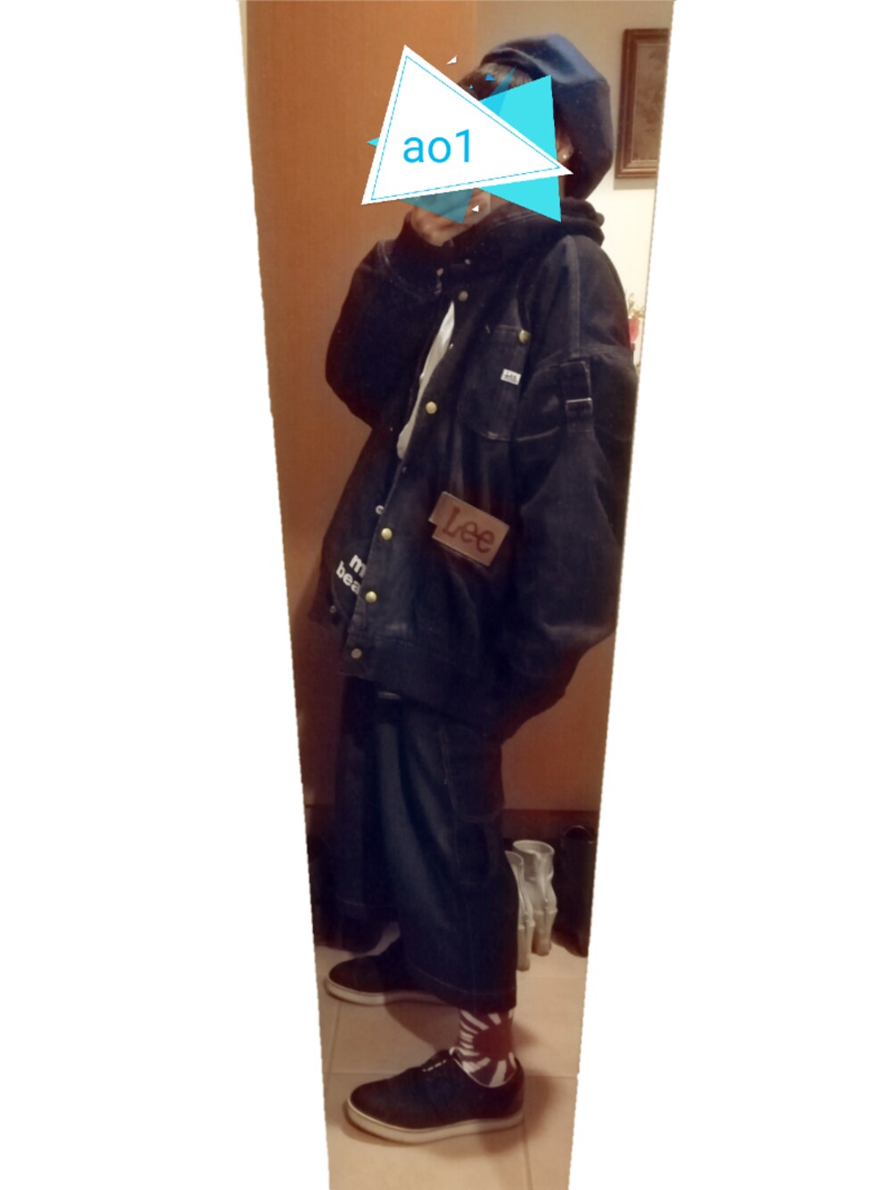 「Leeの【Lee×mercibeaucoup,】Ｓ：Ｌｅｅデニアウター（ブルゾン、ブルー系）」を使った、ao1さん（レディース・153cm）の冬コーディネートの1枚目の写真