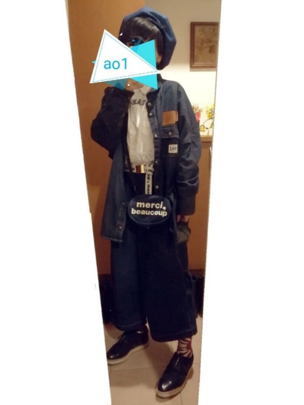 「mercibeaucoup,のアマテラソ（ソックス/靴下、ブラウン系）」を使った、ao1さん（レディース・153cm）の冬コーディネートの1枚目の写真