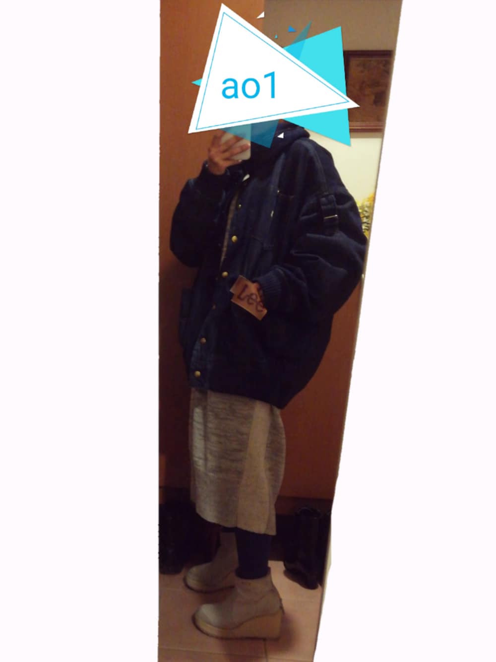 「Leeの【Lee×mercibeaucoup,】Ｓ：Ｌｅｅデニアウター（ブルゾン、ブルー系）」を使った、ao1さん（レディース・153cm）の冬コーディネートの1枚目の写真
