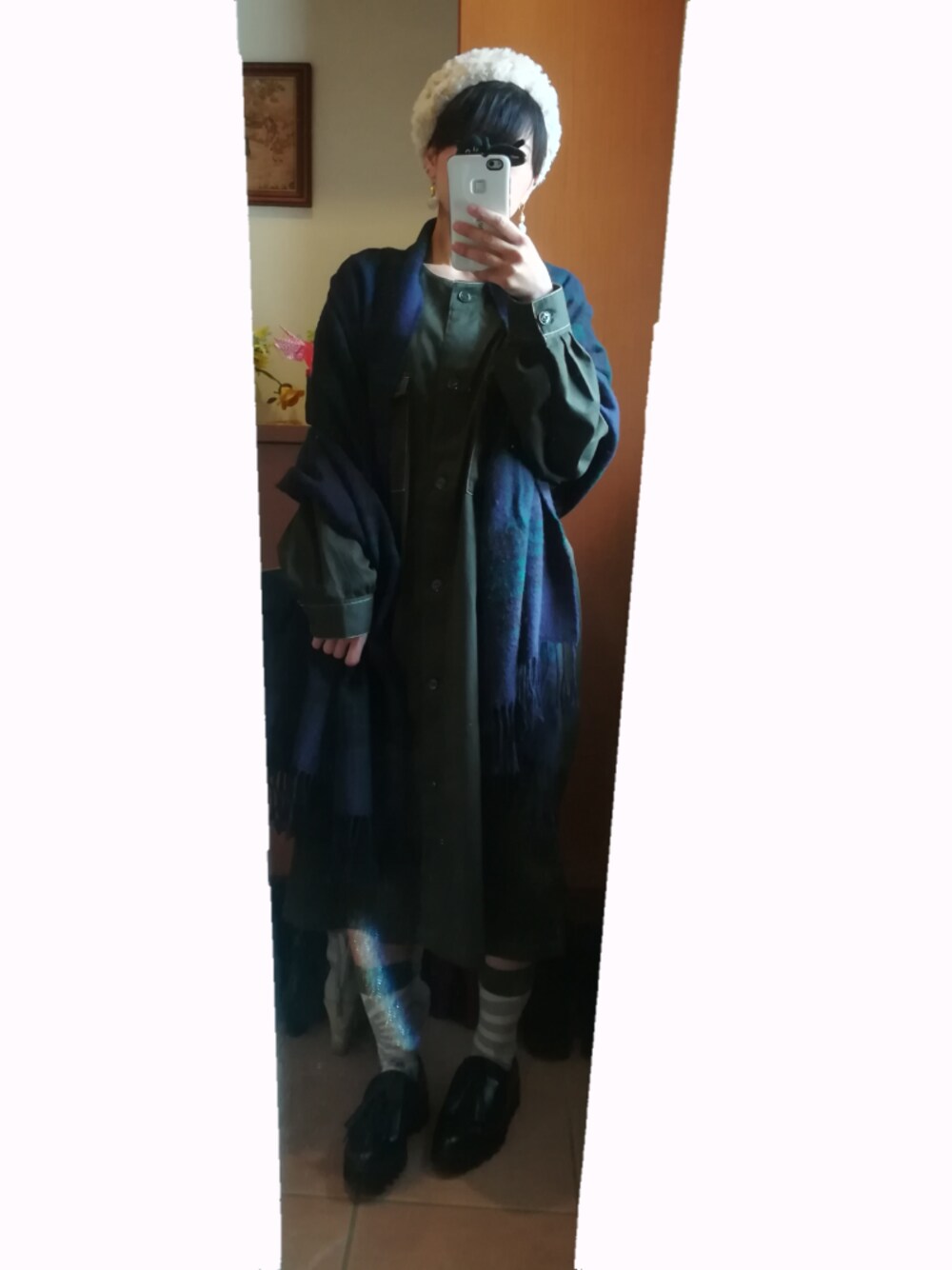 「nikoand…のアイテム（ワンピース/ドレス、グリーン系）」を使った、ao1さん（レディース・153cm）の冬コーディネートの1枚目の写真