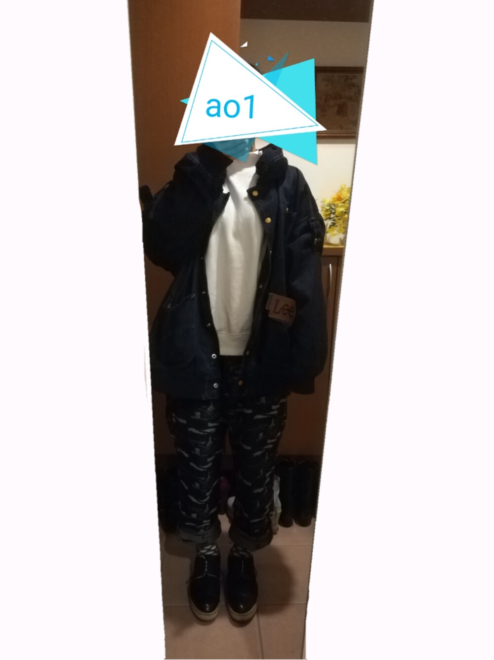 「Leeの【Lee×mercibeaucoup,】Ｓ：Ｌｅｅデニアウター（ブルゾン、ブルー系）」を使った、ao1さん（レディース・153cm）の冬コーディネートの1枚目の写真