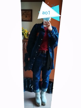 「mercibeaucoup,（メルシーボークー）のアイテム（シャツワンピース）」を使った、ao1さん（レディース・153cm）の冬コーディネート