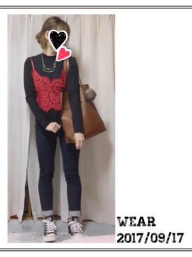 「アイテム（アンサンブル、レッド系）」を使った、Kさん（レディース・155cm）の秋コーディネート