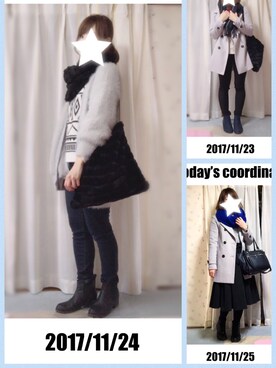 「しまむら（シマムラ）のアイテム（ピーコート）」を使った、Kさん（レディース・155cm）の秋コーディネート