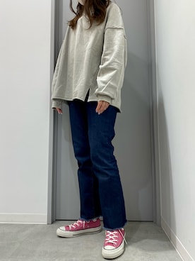 「フレアデニム」｜「アイテム（オールインワン・サロペット）」を使った、renpi.さん（レディース・158cm）の秋コーディネート