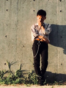 「D'HOMME A HOMMEのアイテム（シャツ/ブラウス、ベージュ系）」を使った、( I _ T 6)vさん（メンズ・163cm）の夏コーディネート