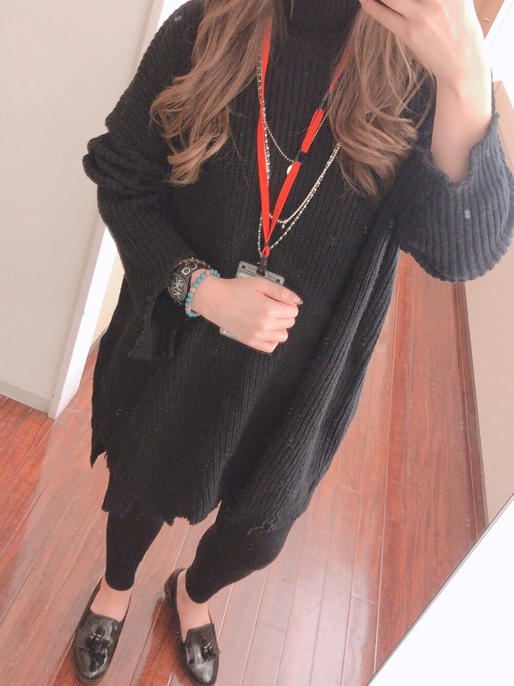「オフィス、オフィスカジュアル、オフィススタイル、オフィスコーデ、ブラック、ブラックコーデ、Bershka、bershkastyle、ニットワンピース、ニットワンピ」｜「Bershkaのアイテム（ワンピース/ドレス、ブラック系）」を使った、Natsumiさん（レディース・155cm）の冬コーディネートの1枚目の写真