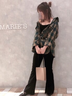 「Aunt Marie's（アントマリーズ）のチェックCPOビッグシャツ / AUNT MARIE'S × WEARISTA YUKI（シャツ/ブラウス）」を使った、𝕄 𝕚 𝕚❁さん（レディース・157cm）の秋コーディネート
