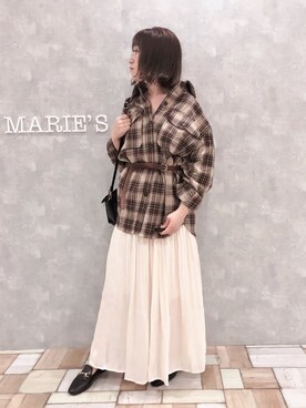 「Aunt Marie's（アントマリーズ）のチェックCPOビッグシャツ / AUNT MARIE'S × WEARISTA YUKI（シャツ/ブラウス）」を使った、𝕄 𝕚 𝕚❁さん（レディース・157cm）の秋コーディネート
