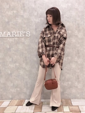 「Aunt Marie's（アントマリーズ）のチェックCPOビッグシャツ / AUNT MARIE'S × WEARISTA YUKI（シャツ/ブラウス）」を使った、𝕄 𝕚 𝕚❁さん（レディース・157cm）の秋コーディネート