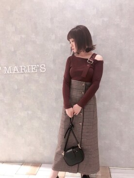 「Aunt Marie's（アントマリーズ）のAUNT MARIE'S レザーサス付きハイウエストナロースカート（スカート）」を使った、𝕄 𝕚 𝕚❁さん（レディース・157cm）の秋コーディネート