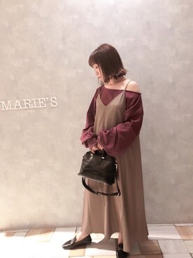 「Aunt Marie's（アントマリーズ）のWEARISTA YUKI × AUNT MARIE'S ミニ裏毛ボリュームスリーブTOPS（Tシャツ/カットソー）」を使った、𝕄 𝕚 𝕚❁さん（レディース・157cm）の秋コーディネート