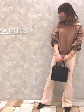 「Aunt Marie's（アントマリーズ）のWEARISTA YUKI × AUNT MARIE'S ミニ裏毛ボリュームスリーブTOPS（Tシャツ/カットソー）」を使った、𝕄 𝕚 𝕚❁さん（レディース・157cm）の秋コーディネート