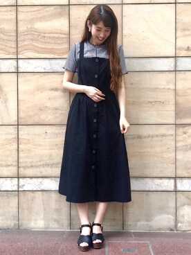 「AS KNOW AS PINKY（アズノゥアズピンキー）のアイテム（ジャンパースカート）」を使った、tomomiさん（レディース・163cm）の春コーディネート