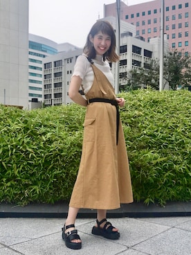 「AS KNOW AS PINKY（アズノゥアズピンキー）のアイテム（ジャンパースカート）」を使った、tomomiさん（レディース・163cm）の夏コーディネート