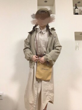 「ベージュコート」｜「アイテム（ハンチング/ベレー帽）」を使った、うかさん（レディース・155cm）の春コーディネート