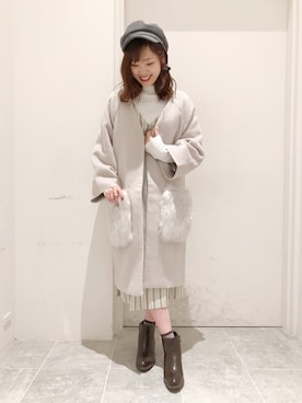 「コーディガン」｜「アイテム（ノーカラージャケット）」を使った、su8zu1koさん（レディース・150cm）の冬コーディネート