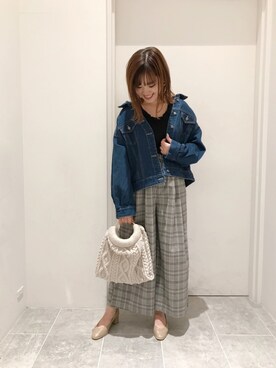「グレンチェック」｜「アイテム（デニムジャケット）」を使った、su8zu1koさん（レディース・150cm）の秋コーディネート