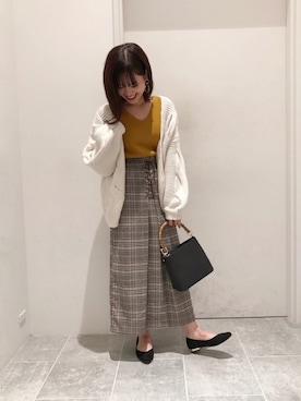 「DISCOAT（ディスコート）の太ケーブルカーディガン（カーディガン/ボレロ）」を使った、su8zu1koさん（レディース・150cm）の秋コーディネート