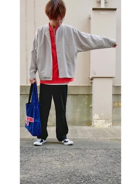 「メゾン キツネ(MAISON KITSUNE)」｜「アイテム（その他アウター）」を使った、はむすけさん（メンズ・172cm）の夏コーディネート