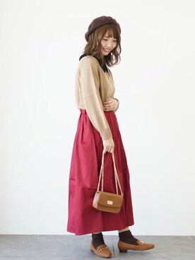 「koe（コエ）のアイテム（ハンチング/ベレー帽）」を使った、ミズホさん（レディース・155cm）の秋コーディネート