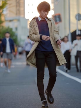 「秋のブラウンスタイル」｜「アイテム（トレンチコート）」を使った、KAZUさん（メンズ・185cm）の秋コーディネート