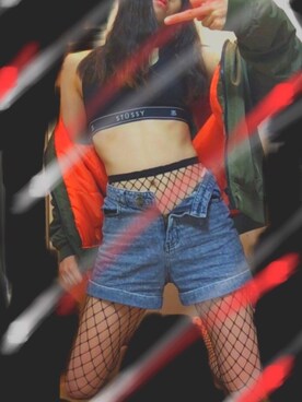 「網タイツ」｜「アイテム（ブルゾン）」を使った、あんちゃん🌹안나さん（レディース・165cm）の冬コーディネート