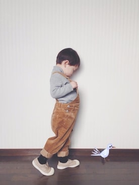 「GLOBAL WORK（グローバルワーク）のアイテム（オールインワン・サロペット）」を使った、ちゃんりゅーさん（キッズ・90cm）の冬コーディネート