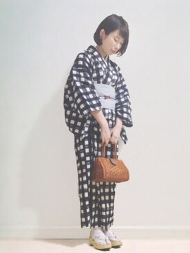 Bonheur Saisons ボヌールセゾン の 浴衣3点セット ギンガムチェック 浴衣 帯 下駄 Bonheur Saisons ボヌールセゾン 浴衣 Wear