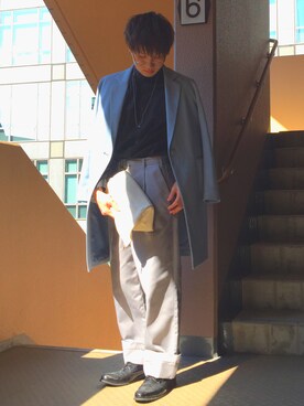 「水色」｜「アイテム（チェスターコート）」を使った、Taisuke Kさん（メンズ・171cm）の春コーディネート