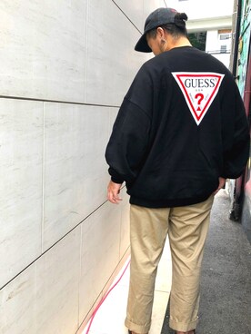 「Guess（ゲス）のアイテム（スウェット）」を使った、SAIさん（メンズ・171cm）の秋コーディネート