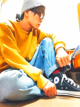 「Lee（リー）のアイテム（ニットキャップ/ビーニー）」を使った、KoKiさん（メンズ・178cm）の秋コーディネート